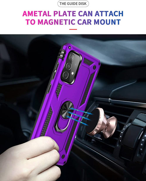 Samsung A52 Case, Galaxy A52 Case with HD Screen Protector, Military-Grade Ring Holder Kickstand, Purple