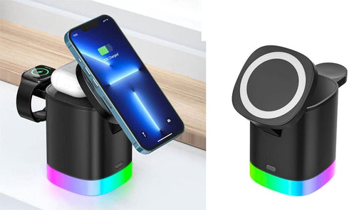 Wireless Charger 3 in 1 Charging Station, QC3.0 15W Cube Charger for Smart Watch and Earbuds