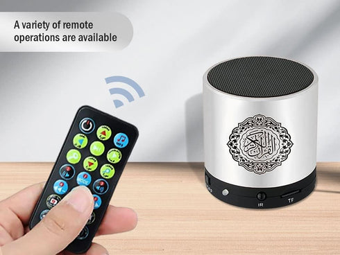 Digital Quran Speaker FM Radio, Silver Color, Remote Control, 18 Reciters & 15 Translations, Quality Qur'an Player,