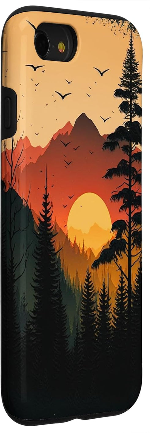 iPhone SE (2020) / 7 / 8 Case, Aesthetic Sunset Mountain Landscape Nature Pine Tree Forest Design