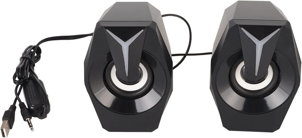 Yunseity USB Powered Speaker, HiFi Stereo Sound, Wired USB Desktop Speaker with RGB Lights (Black)