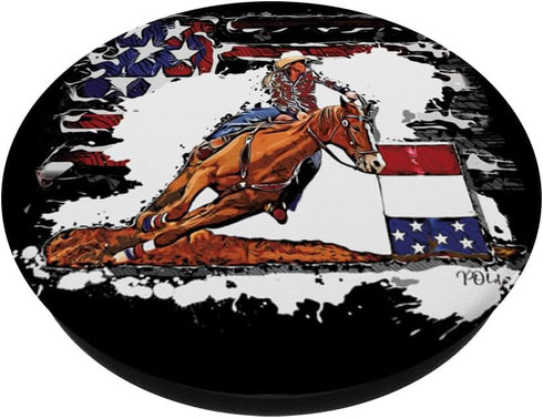 American Rodeo Barrel Racing Cowgirl USA Flag Souvenir PopSockets Standard PopGrip
