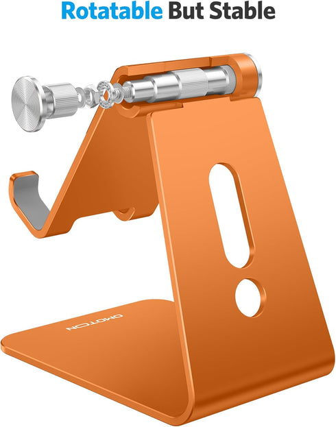 OMOTON Adjustable Cell Phone Stand, Aluminum Desktop Cellphone Stand with Anti-Slip Base and Convenient Charging Port