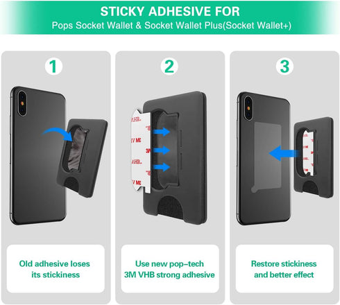 pop-tech Sticky Adhesive Replacement for Socket Wallet Plus Oval Base, 9pcs 3M VHB Strong Glue Sticker Pads for Cell Phone Wallet+ Case Back, Double Sided Tape for All Cellphone iPhone 14 13 Samsung