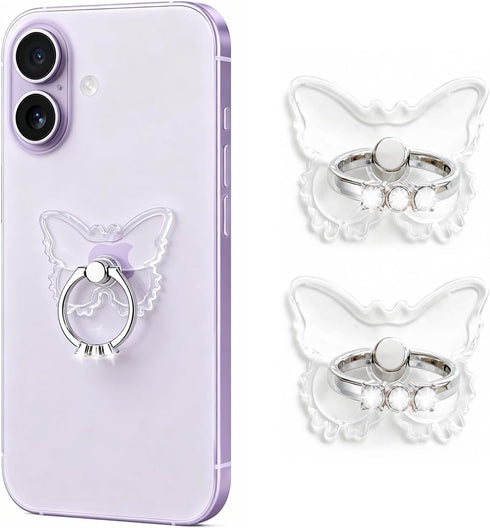 Kinizuxi 2PcsTransparent Phone Ring Holder Grip, Clear Butterfly Cell Phone Ring Holder Stand