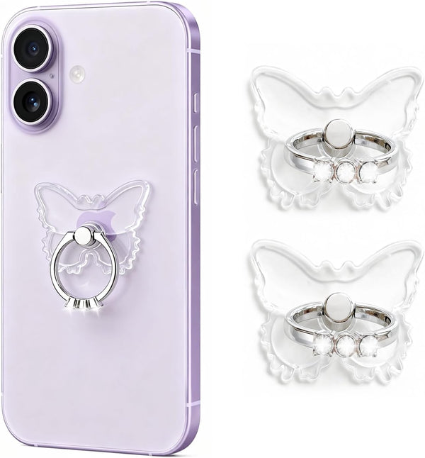 Kinizuxi 2PcsTransparent Phone Ring Holder Grip, Clear Butterfly Cell Phone Ring Holder Stand