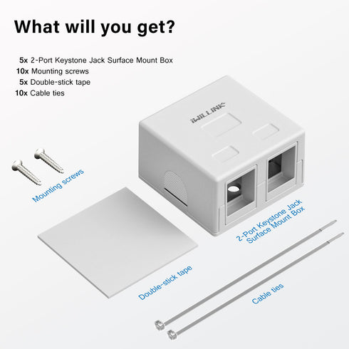 Iwillink 2-Port Keystone Jack Surface Mount Box, White, 5-Pack