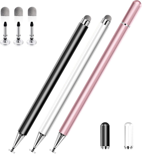2 in 1 High Precision Stylus Pens for Touch Screens, Universal for iPad, iPhone, Android, Samsung Tablets, 3 Pack