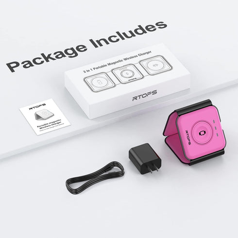 Wireless Charger 3 in 1, RTOPS Magnetic Travel Charging Station for Multiple Devices, Compatible with iPhone 16/15/14