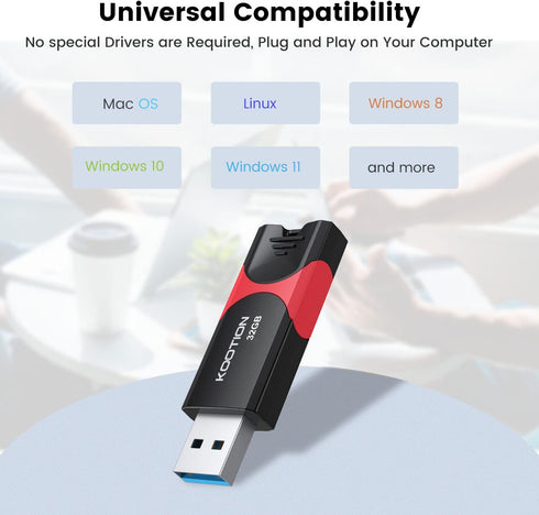KOOTION USB 3.0 Flash Drive 10 Pack 32GB Thumb Drive Retractable Ultra High Speed USB Stick for Data Storage