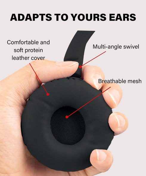 On-Ear Headphones Wireless Bluetooth, Lightweight Foldable Design, 20H Playtime, Built-in HD Mic, Black