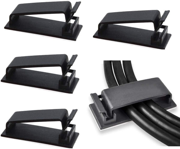 SOULWIT 50Pcs Self Adhesive Cable Management Clips, Wire Organizers for TV PC Ethernet Cable (Black)