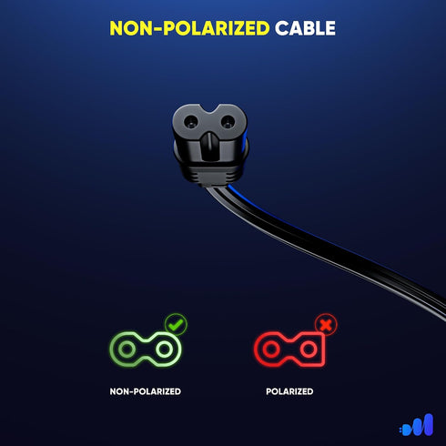 Maximm 2-Prong 10ft, 360 TV Power Cord Rotating Flat Plug, UL Certified, Non-Polarized, Compatible with Samsung, LG