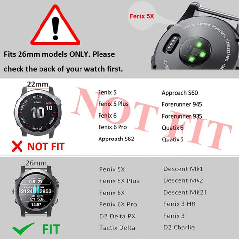 ANCOOL Quickfit 26mm Watch Band for Garmin Fenix 5X/7X/6X, Compatible with Fenix 6X Pro/5X Plus/7X Pro/8 (Black)