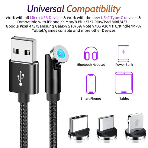 Shop 540° Rotating Magnetic Charging Cable 4 Pack (3/3/6/6ft) - 2.4A Fast Charge for iPhone, Samsung, Android & More!