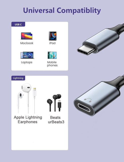 USB C to Lightning Audio Adapter Cable USB Type C Male to Lightning HiFi Audio Female Headphones Converter Fit with iPhone 15, iPad Pro/Air, Macbook, Galaxy S23 S22, Pixel 7 6 (Not for Charge&Data)