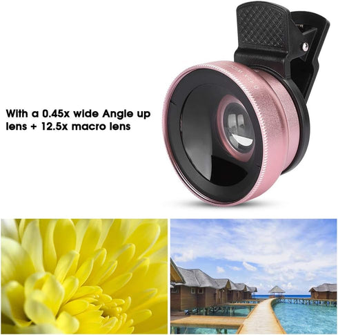 2 in 1 Phone Lens, 0.45X Super Wide Angle and Macro Clip On Lenses for Mobile Phones