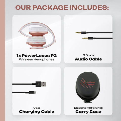 PowerLocus Bluetooth Over-Ear Headphones, Wireless Stereo Foldable Headsets with Built-in Mic, Micro SD/TF, FM