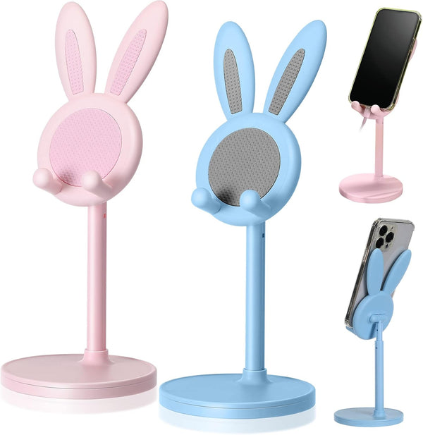 Kathfly 2 Pack Cute Phone Stand, Adjustable Bunny Phone Stand for Desk, Kawaii