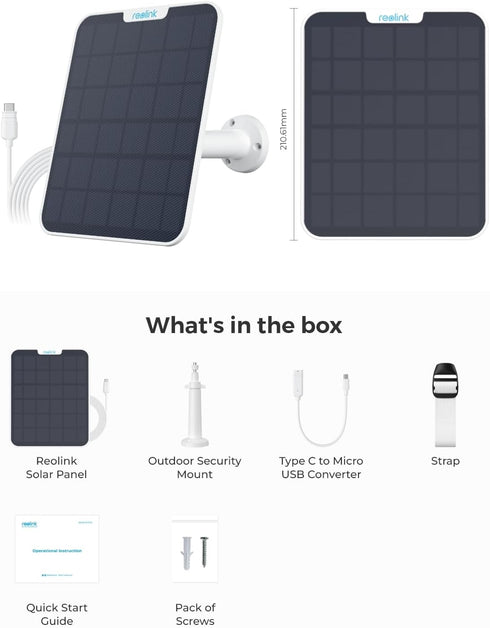 REOLINK 6W Solar Panel White, Non-Stop Power Supply for Wireless Battery Cameras, Waterproof, Adjustable Mount