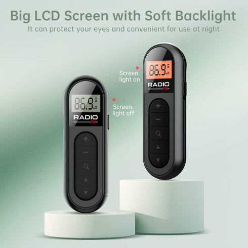FM Radio, Rechargeable Portable Pocket Transistor Radio with Best Reception, LCD Digital Tuning, Black