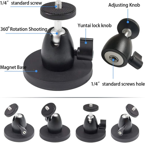 Magnetic Camera Mount with 1/4” Thread, 360° Magnetic Stand for Action Camera, Photographic Light Stands, Travel Tripods