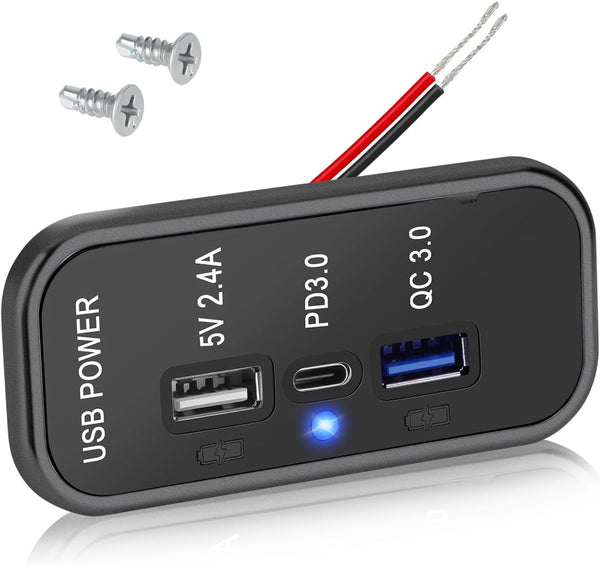 Linkstyle 3 Ports 12V USB Outlet, PD3.0 Type C, QC 3.0 USB A & 2.4A USB A Fast Charger Socket Adapter