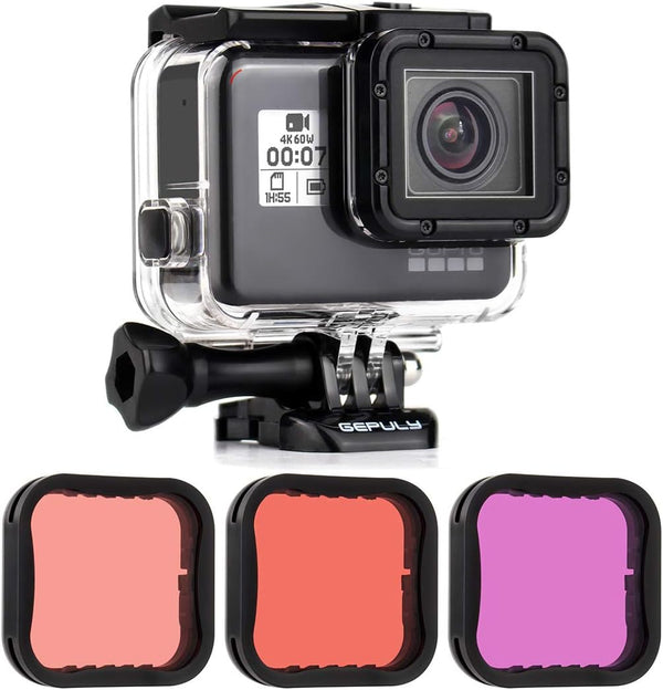 Waterproof Housing Case with Dive Filter for GoPro Hero 7 Black, Hero 6 Black, Hero 5 Black, 45 Meters Underwater