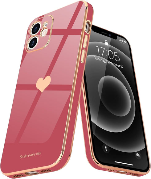 Teageo Cute Love-Heart Luxury Bling Phone Case for iPhone 12, Soft Back Cover with Raised Full Camera Protection