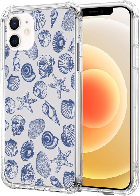 DAIZAG iPhone 11 Case, Cute Blue Seashell, Four Corner Airbag Transparent Soft Clear Phone Case for Girls & Women