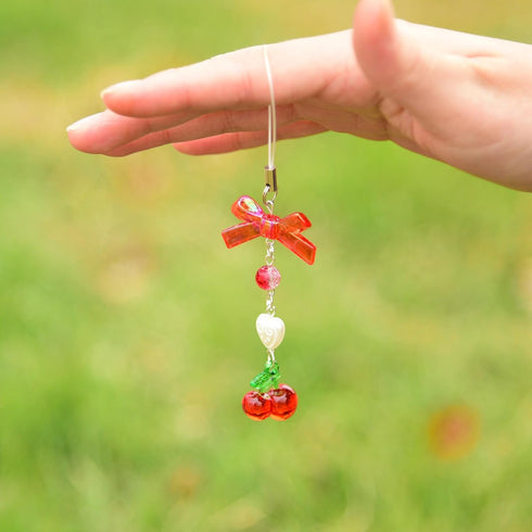 Cute Strawberry Cherry Phone Charm, Delicate Y2K Kpop Aesthetic Charm for Phone Bag Keychain Airpods Decor