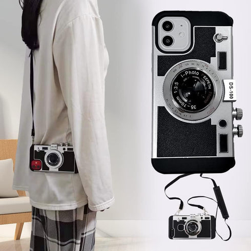 New Emily in Paris Phone Case, Vintage Camera Design for iPhone 11/12/13 Pro Max with Lanyard