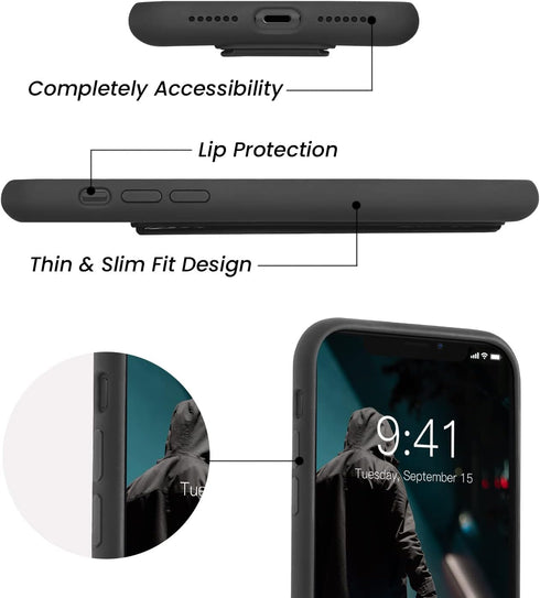 LAUDTEC iPhone XR Case Compatible, Silicone Kickstand with Hand Strap, Flexible Soft Liquid Silicone Stand Case - Black