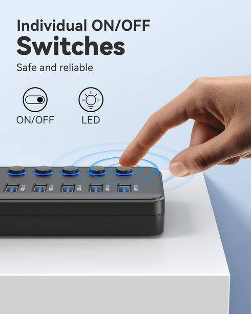 Wenter Powered USB 3.0 Hub, 48W 11-Port USB Hub Splitter with 7 Data Transfer Ports and 4 QC Charging Ports