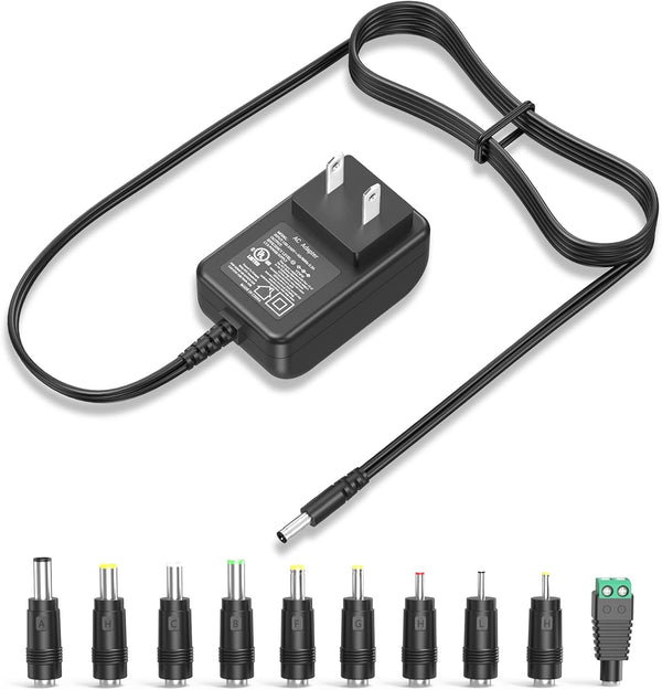 12.6V 1A Charger, 12.6W Power Cord AC Adapter with 10 Interchangeable Jacks Plug UL Listed
