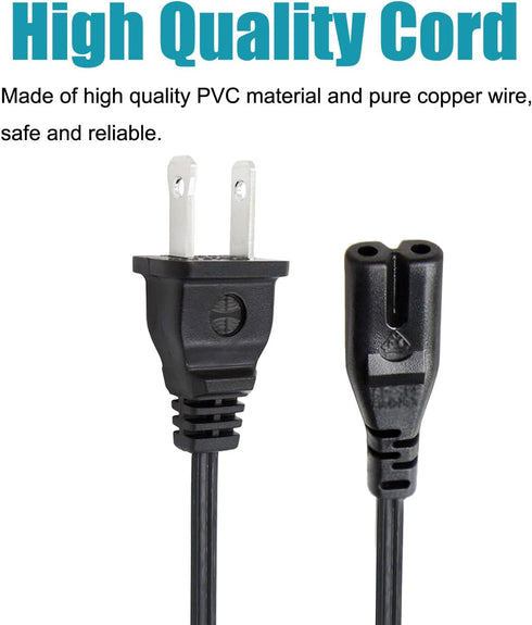 2 Prong Power Cord 8ft Replacement for QFX PBX-61160 PBX-152 PBX-151 Portable Bluetooth Party Speaker System AC Cable