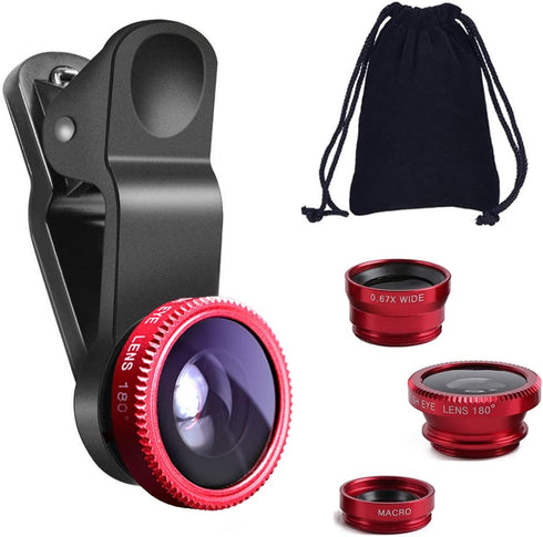 KINGMAS 3 in 1 Universal Fish Eye & Macro Clip Camera Lens Kit for iPad, iPhone 7 6 5, Samsung, BlackBerry, HTC and
