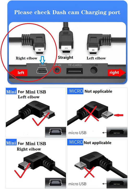 Dash Cam Charger Cable GPS Navigator Power Cord for Dash Cam GPS MP3 Player Charging for 12V Car and 24V Truck.