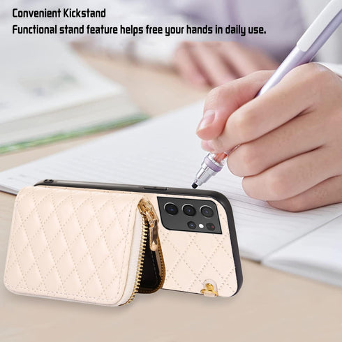 Furiet Detachable Crossbody Strap Wallet Case for Samsung Galaxy S21 Ultra 5G, Zipper Purse, Multi Card Slots, PU