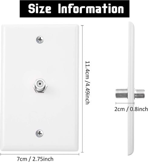 Weewooday 4 Pieces Coax Wall Plate, 1-Port TV Cable Cover Outlet Plate with F-type Connector Coaxial Cable, Screws