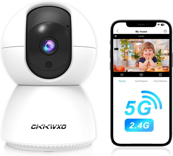 CiKiKWXO 2.4&5GHz WiFi Indoor Security Camera,2K/3MP Camera for Home Security, 355 Pan/Tilt Pet