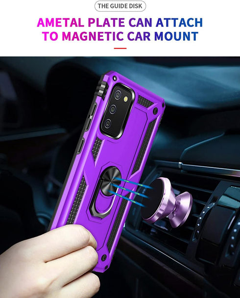 Samsung A02s Case with HD Screen Protector, Military-Grade Kickstand Holder, Shockproof Cover for Galaxy A02s, Purple