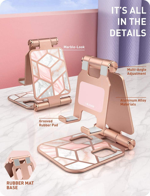 i-Blason Cell Phone Stand for Desk, Fits All Smart Phones, Foldable Holder in Marble Design