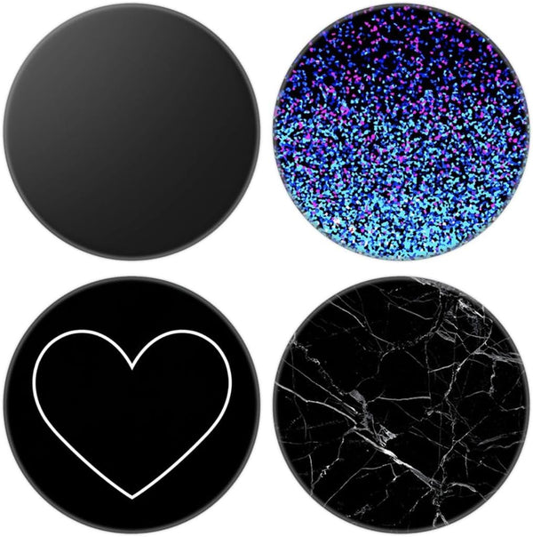 Multi-Function Cell Phone Stand, 4 Pack Blue Black Marble Heart Expanding Grip for Smartphones and Tablets, PENGY-45