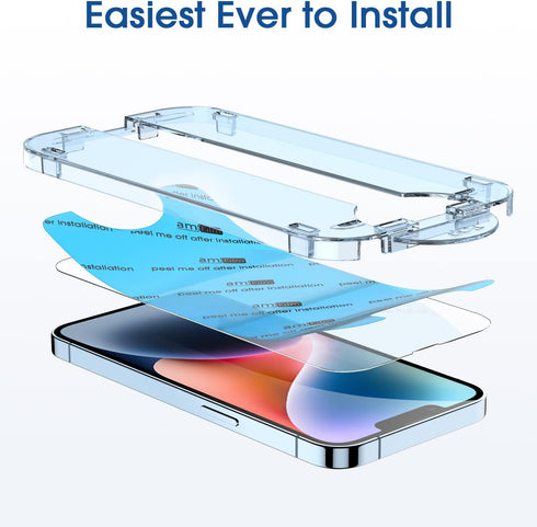 amFiIm Tempered Glass Screen Protector for iPhone 14/13/13 Pro 6.1", Bubble-Free, Easy Installation, Anti-Scratch, Case
