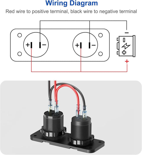 12V USB Outlet Marine Switch Panel, PD3.0 & Dual Quick Charge 3.0 USB Ports, Waterproof 150W Cigarette Lighter Socket