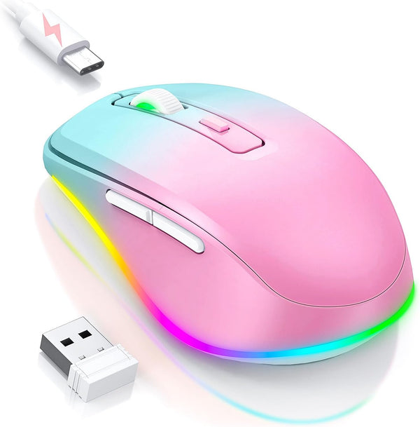 Wireless Mouse Jiggler, Rechargeable Moving Mouse with Undetectable Random Movement, Gradient Pink