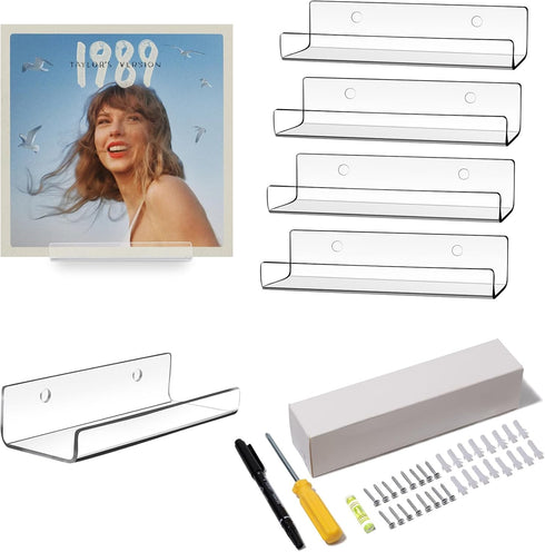 Vinyl Record Shelf Wall Mount 8 Pack, Clear Acrylic Record Holder, CD Rack, Album Display, LP (4 inch)