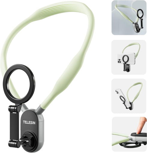 Magnetic Neck Mount for Phones, Cell Phone Holder Stand for POV/Vlog Selfie, Hand Free Necklace Strap