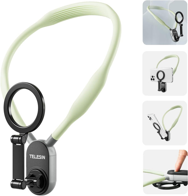 Magnetic Neck Mount for Phones, Cell Phone Holder Stand for POV/Vlog Selfie, Hand Free Necklace Strap